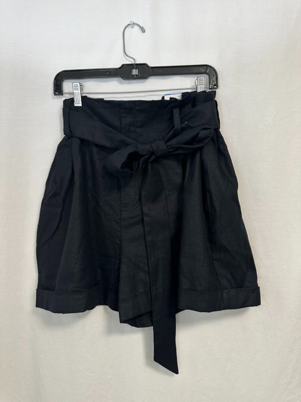 On 34th Macy's NWT Black Linen Blend Paper-bag Tie-Waist Shorts